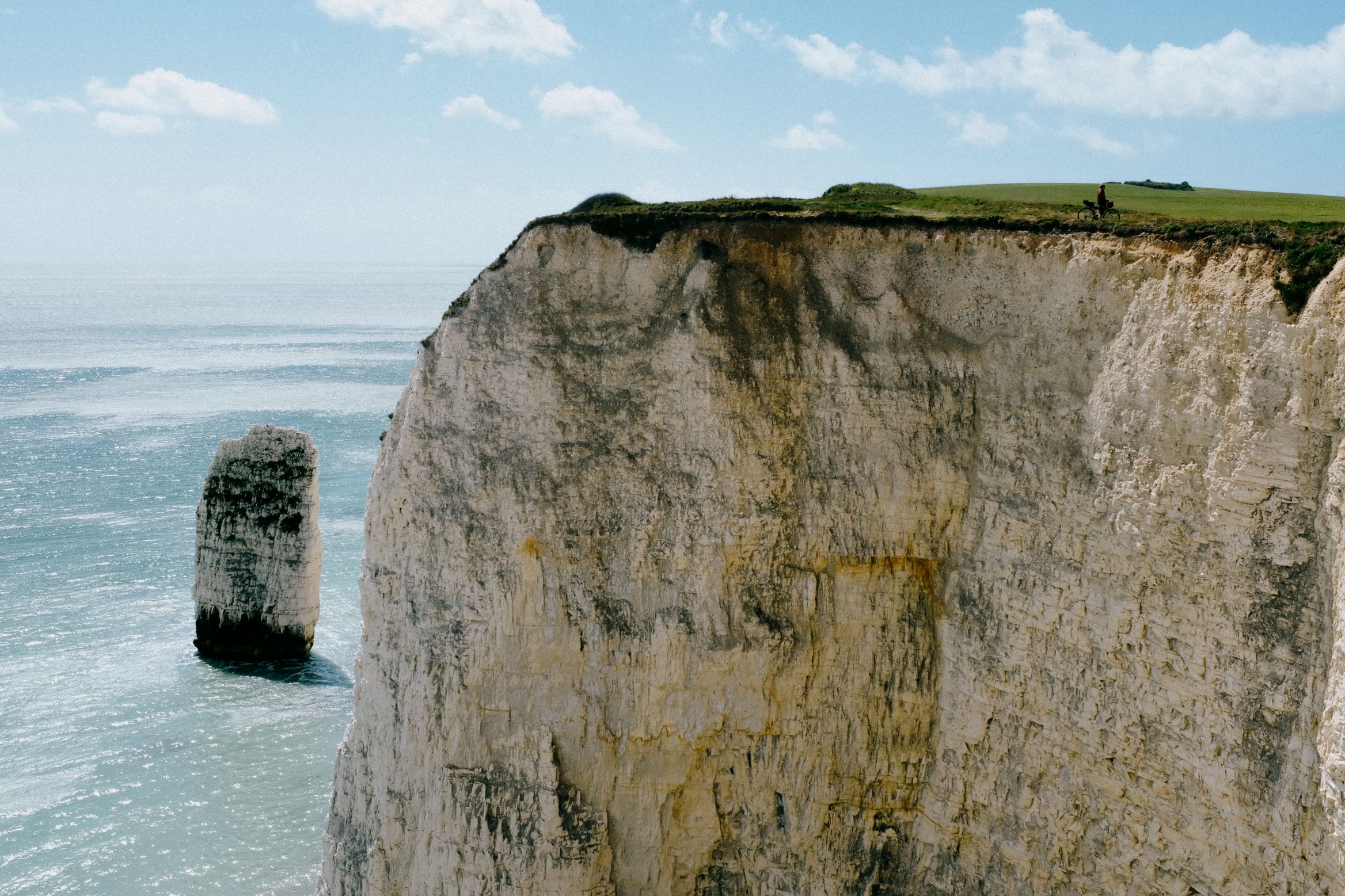 The chalk cliff at Old Harry, with a sea stack standing off the point